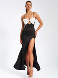 Eleanor Black and White Bow Satin Gown