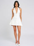 Reyna White Backless Pleated Mini Blazer Dress