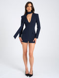 Tahlia Deep V Pinstripes Navy Blue Blazer Dress