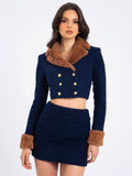 Wava Navy Blue Trim Cropped Boucle Wool Jacket